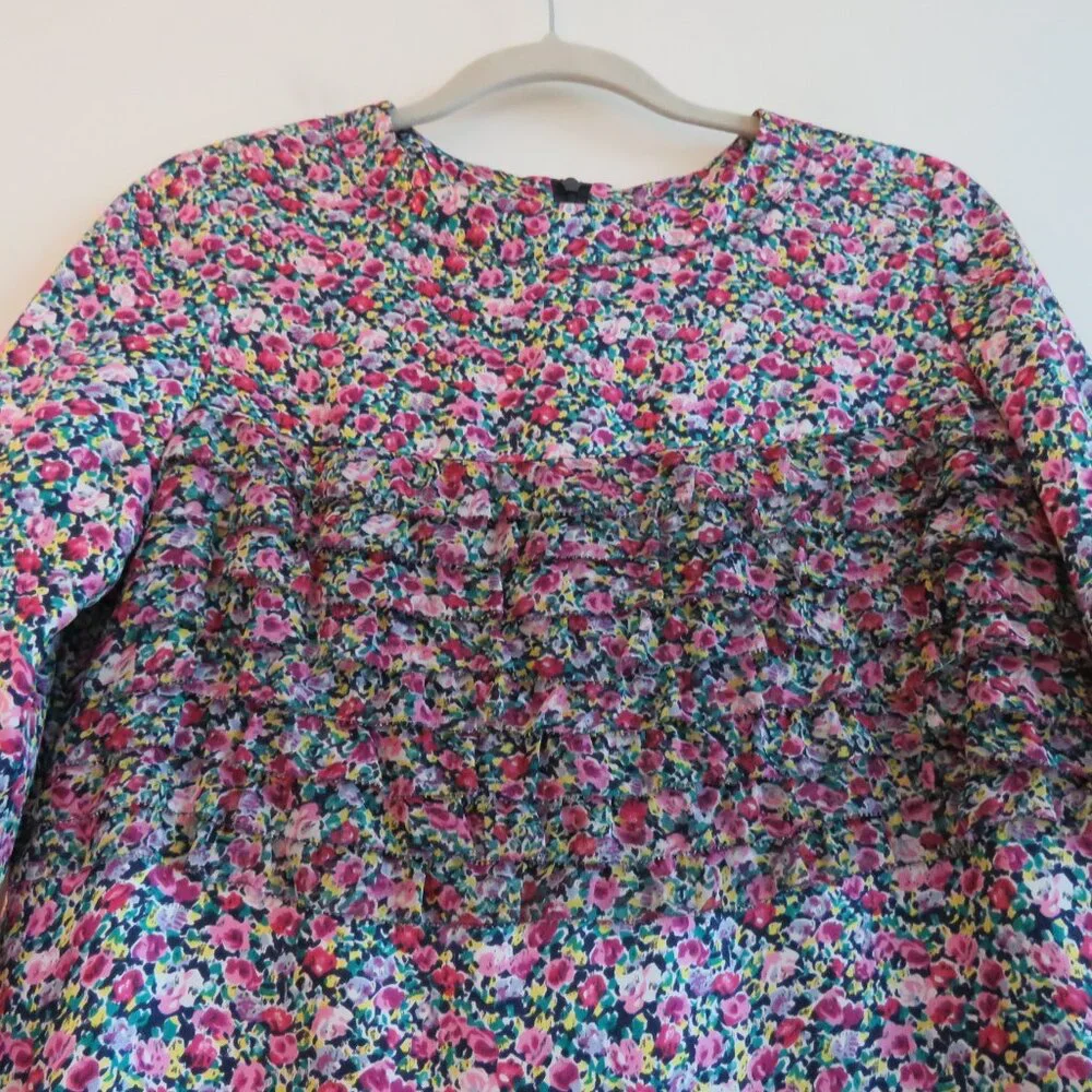 DRAWER JAPAN 100% Silk Ditsy Floral Pink Purple Shift Dress - Size 38 / Medium - Picture 9 of 16